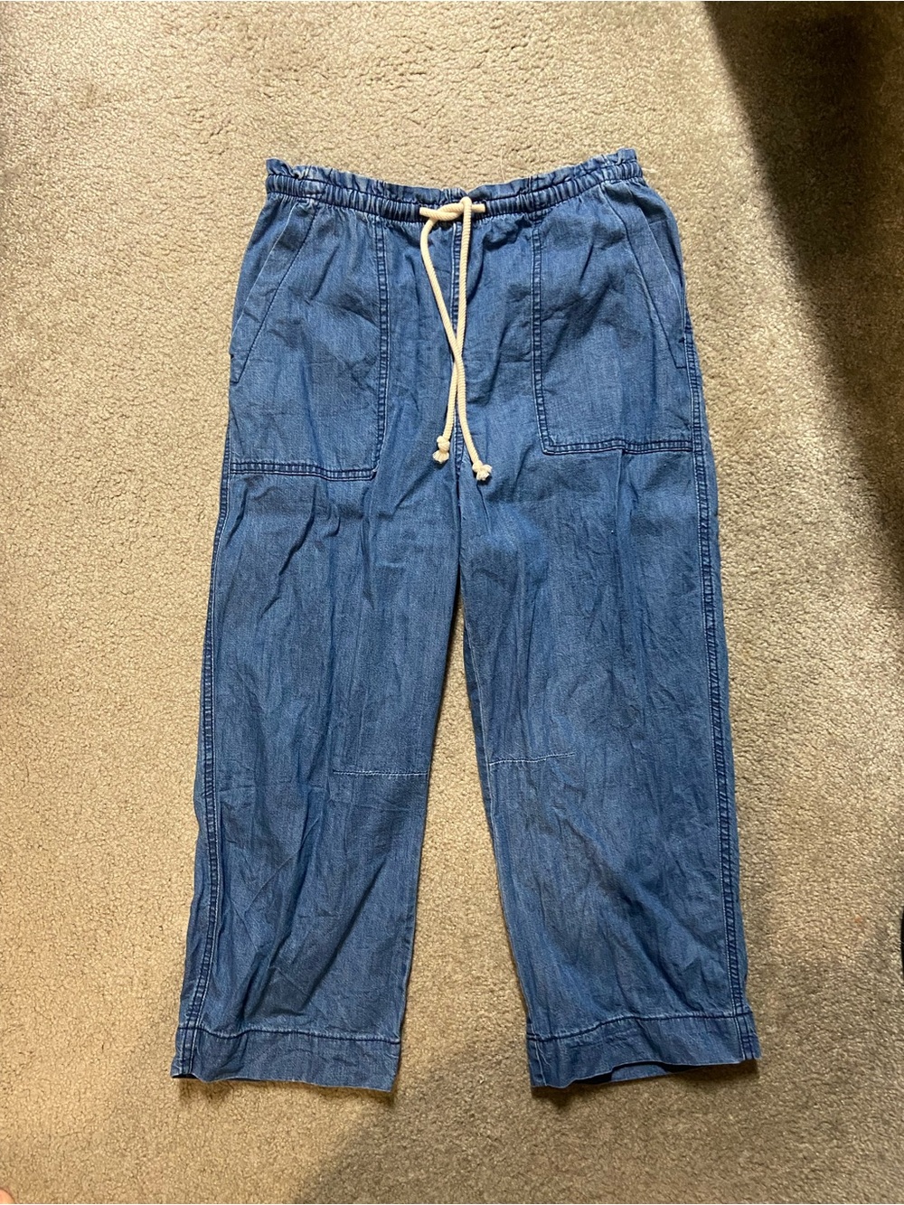 Old Navy Chambray Drawstring Straight Crop Pants